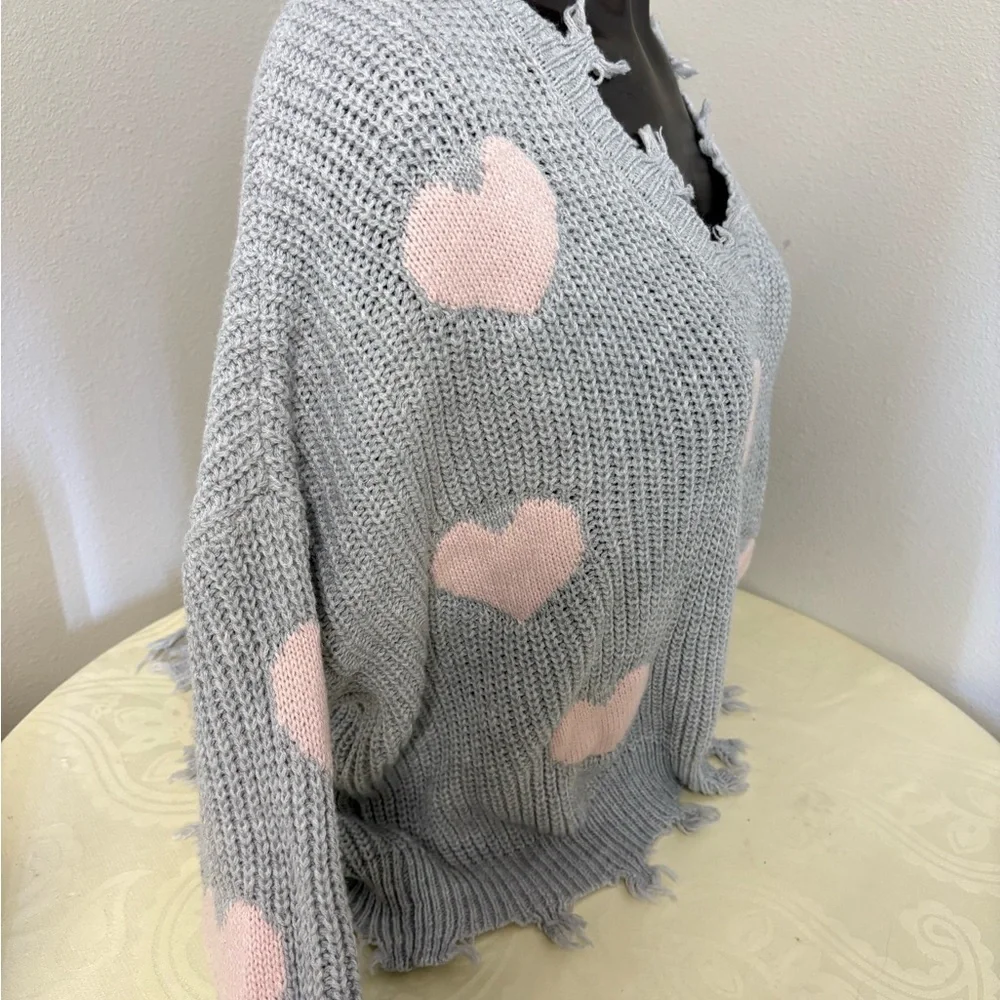 No Boundaries Juniors' Chewed Conversational Sweater
